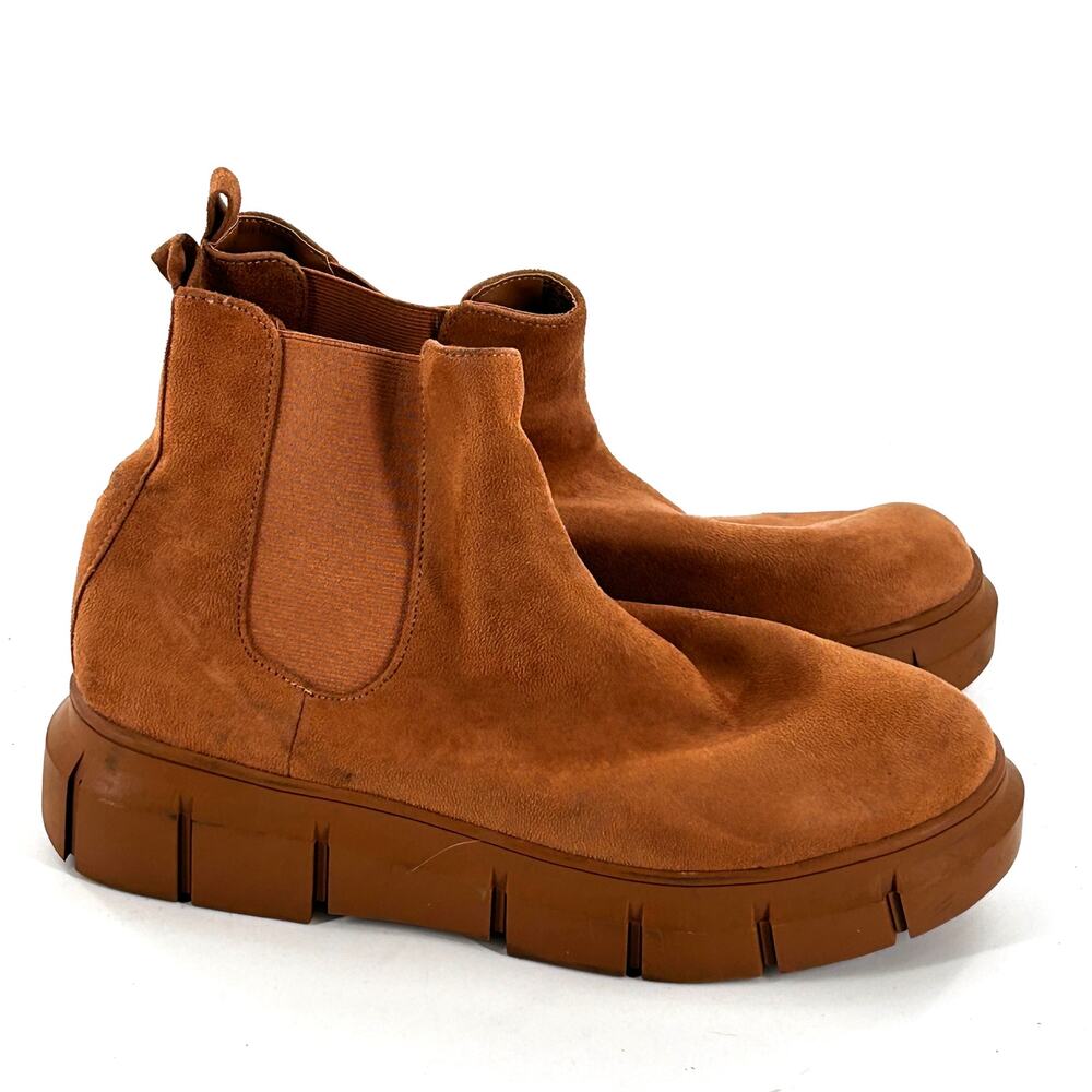 BP Niya Lug Sole Chelsea Boots 9 Tan NWOT Faux Suede Ankle Booties Platform 90s - Picture 4 of 9